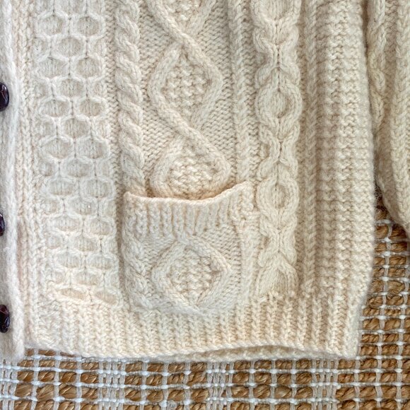 Vintage Irish Wool Fisherman Cardigan Cream Cable Knit Sweater - Picture 7 of 15
